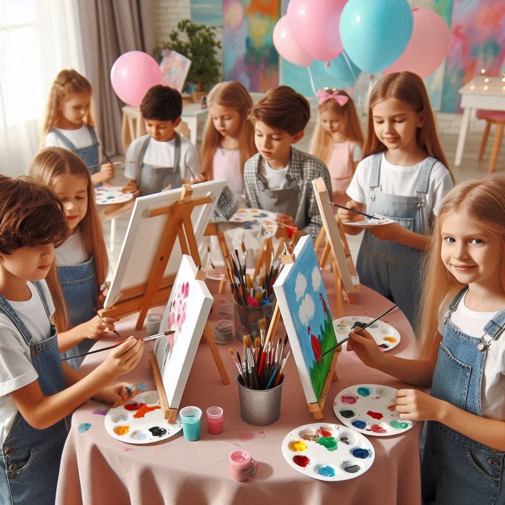 Painting on Canvas Party for up to 20 kids: All Materials Provided - Canvas, paint, apron, brushes and other supplies.