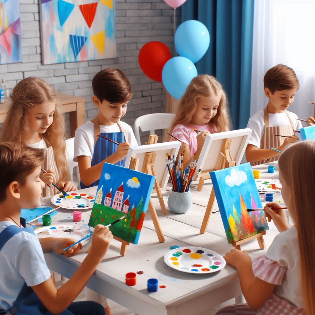 Painting on Canvas Party for up to 20 kids: All Materials Provided - Canvas, paint, apron, brushes and other supplies.